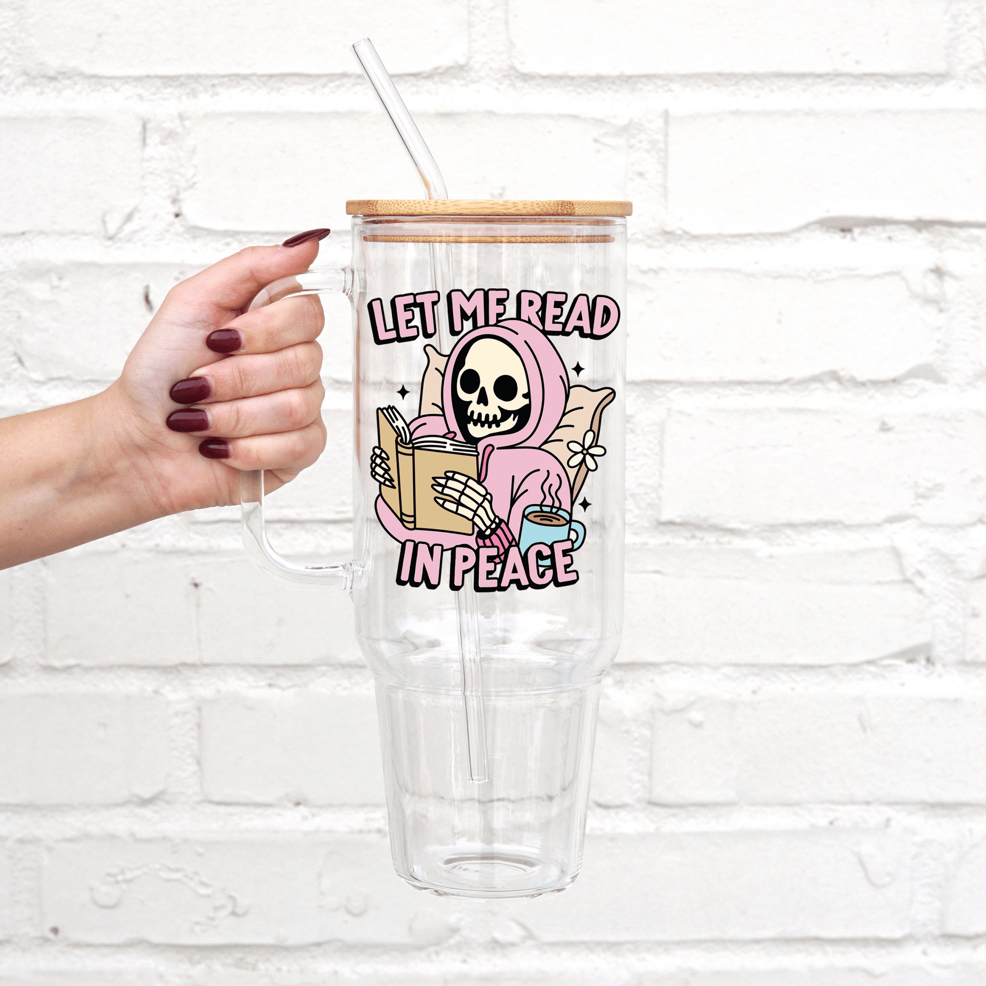 Let Me Read In Peace 40oz Glass or Plastic Tumbler With Lid and Straw from Sip Sip Hooray – Drinkware