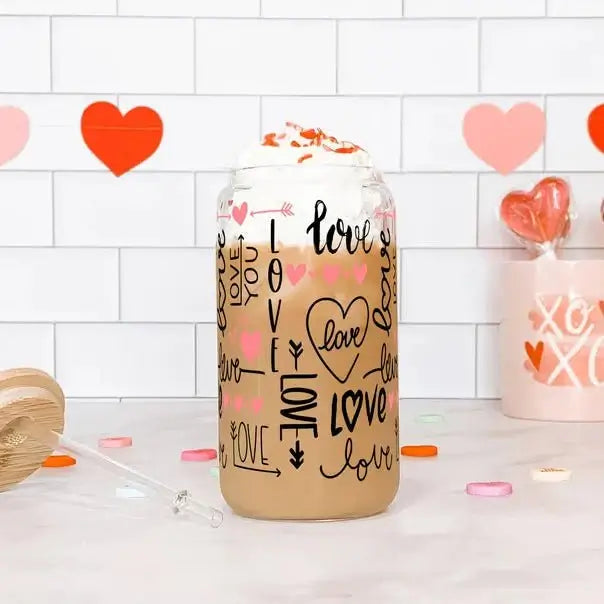 Love Script Can Cup With Lid and Straw from Sip Sip Hooray – Mugs