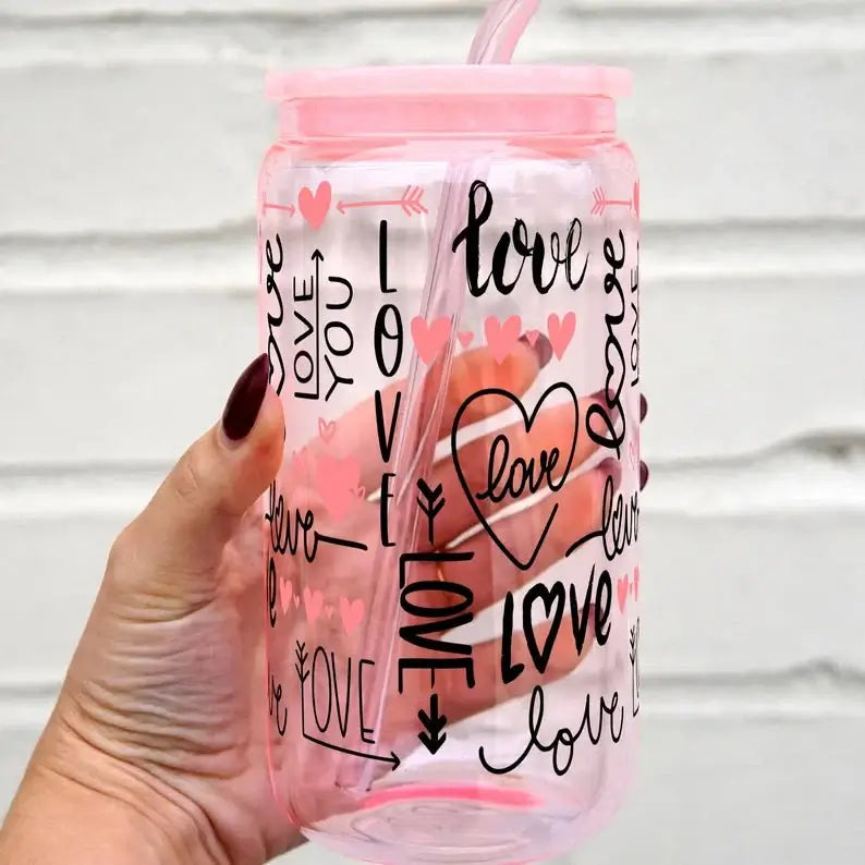 Love Script Can Cup With Lid and Straw from Sip Sip Hooray – Mugs