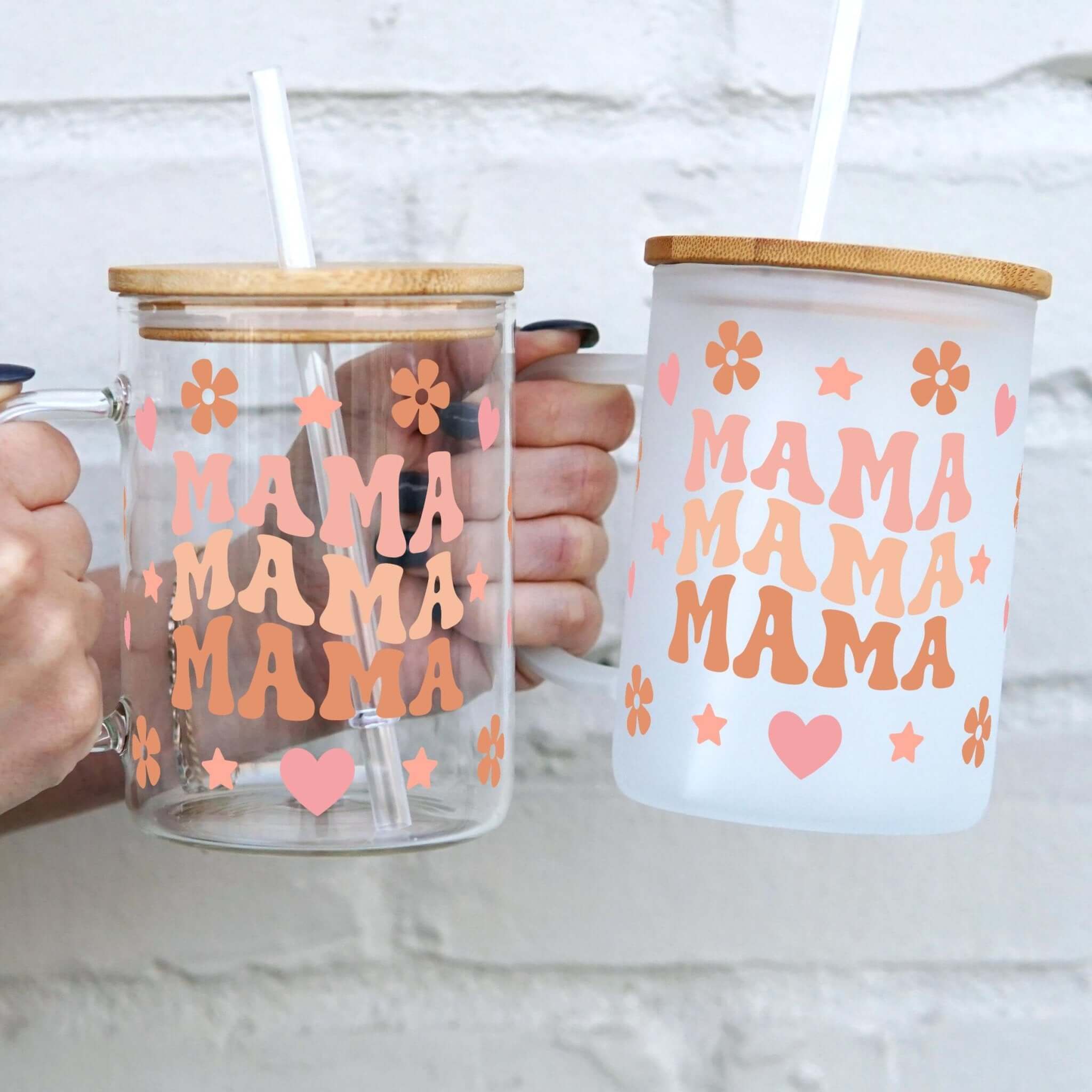 Mama 17oz Glass Mug With Lid and Straw