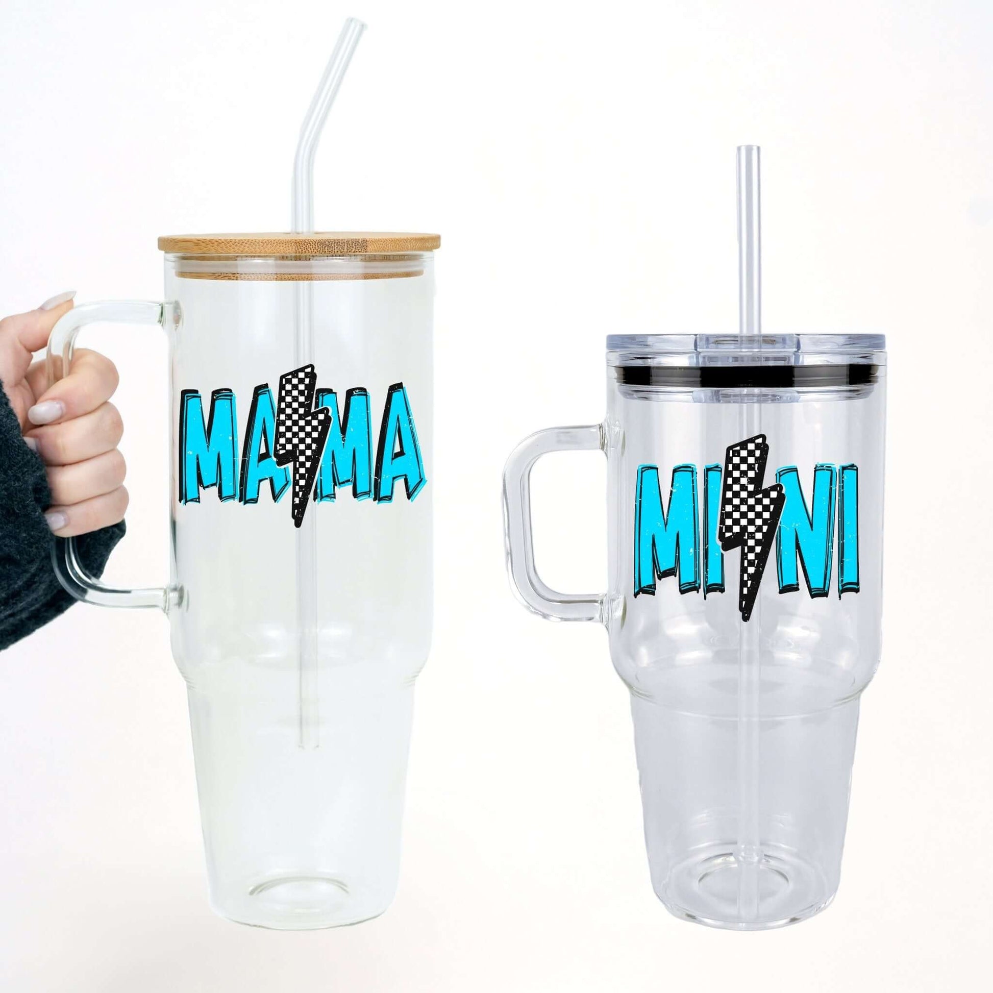 Mama + Mini Retro Checkered Lightning Bolt Matching Tumblers from Sip Sip Hooray – Tumblers
