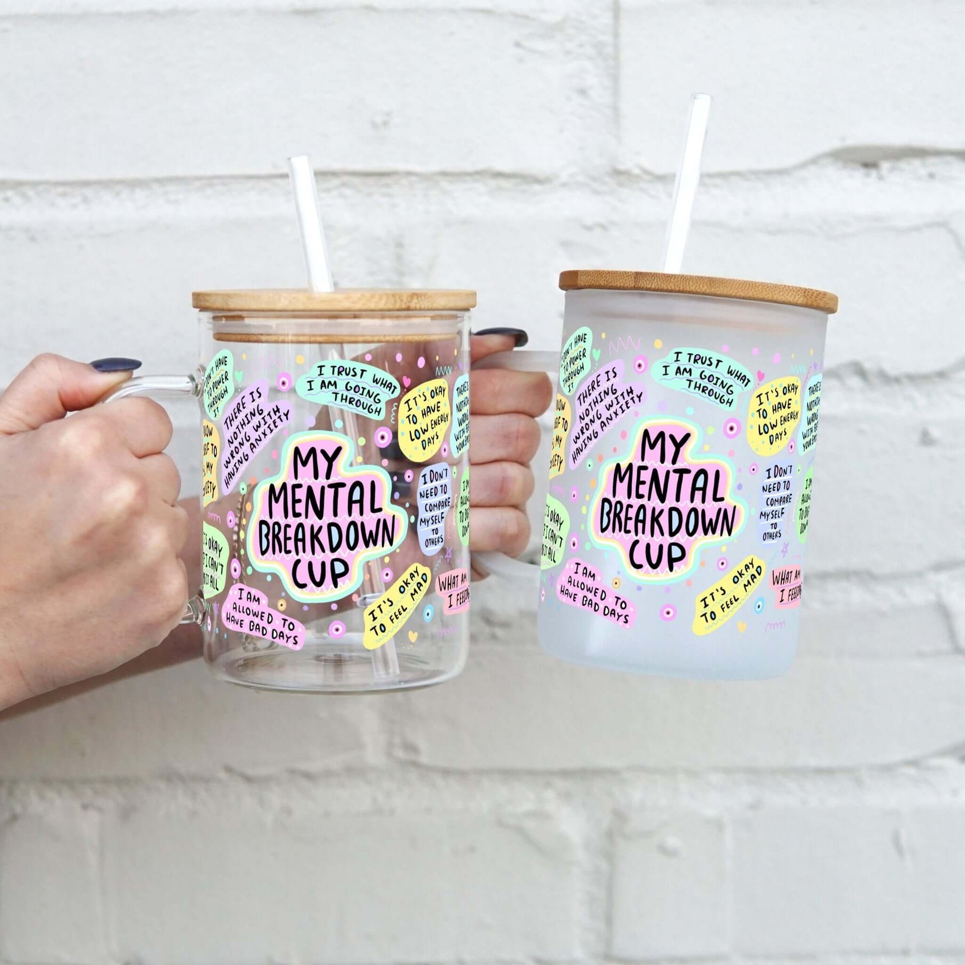 Mental Breakdown Cup 17oz Glass Mug With Lid and Straw from Sip Sip Hooray – Drinkware