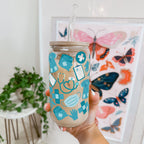 Blue Medical Glass Cup, Mug & Tumbler with Lid and Straw