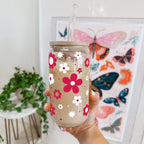 Red Daisy Glass Cup, Mug & Tumbler with Lid and Straw