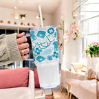 Blue Medical Glass Cup, Mug & Tumbler with Lid and Straw