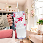 Red Daisy Glass Cup, Mug & Tumbler with Lid and Straw