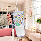 Watercolor Mardi Gras Glass Cup, Mug & Tumbler with Lid and Straw