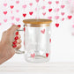 Personalized Hearts 17oz Glass Mug with Lid and Straw