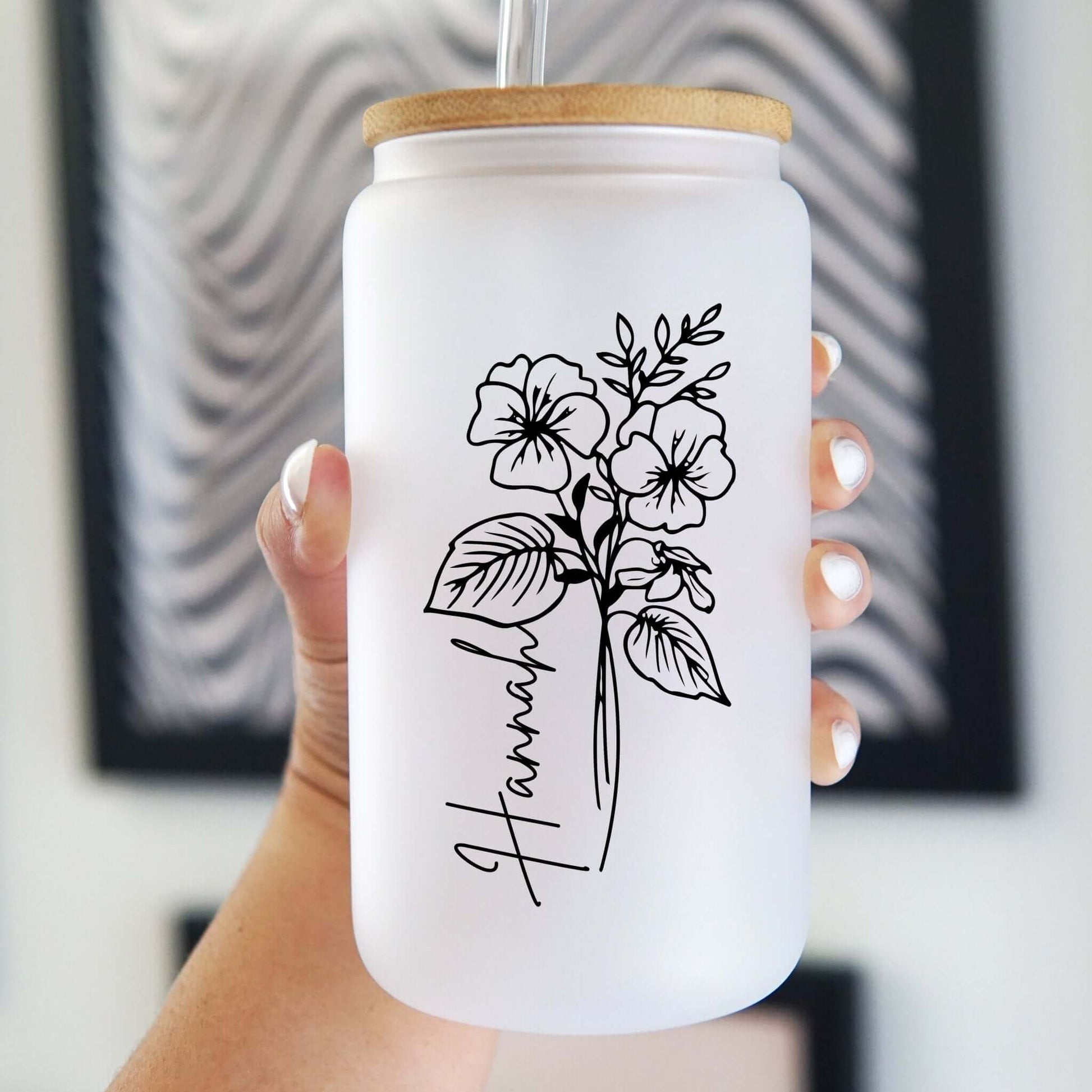 Modern Birth Flower Can Cup with Lid and Straw from Sip Sip Hooray – Tumblers