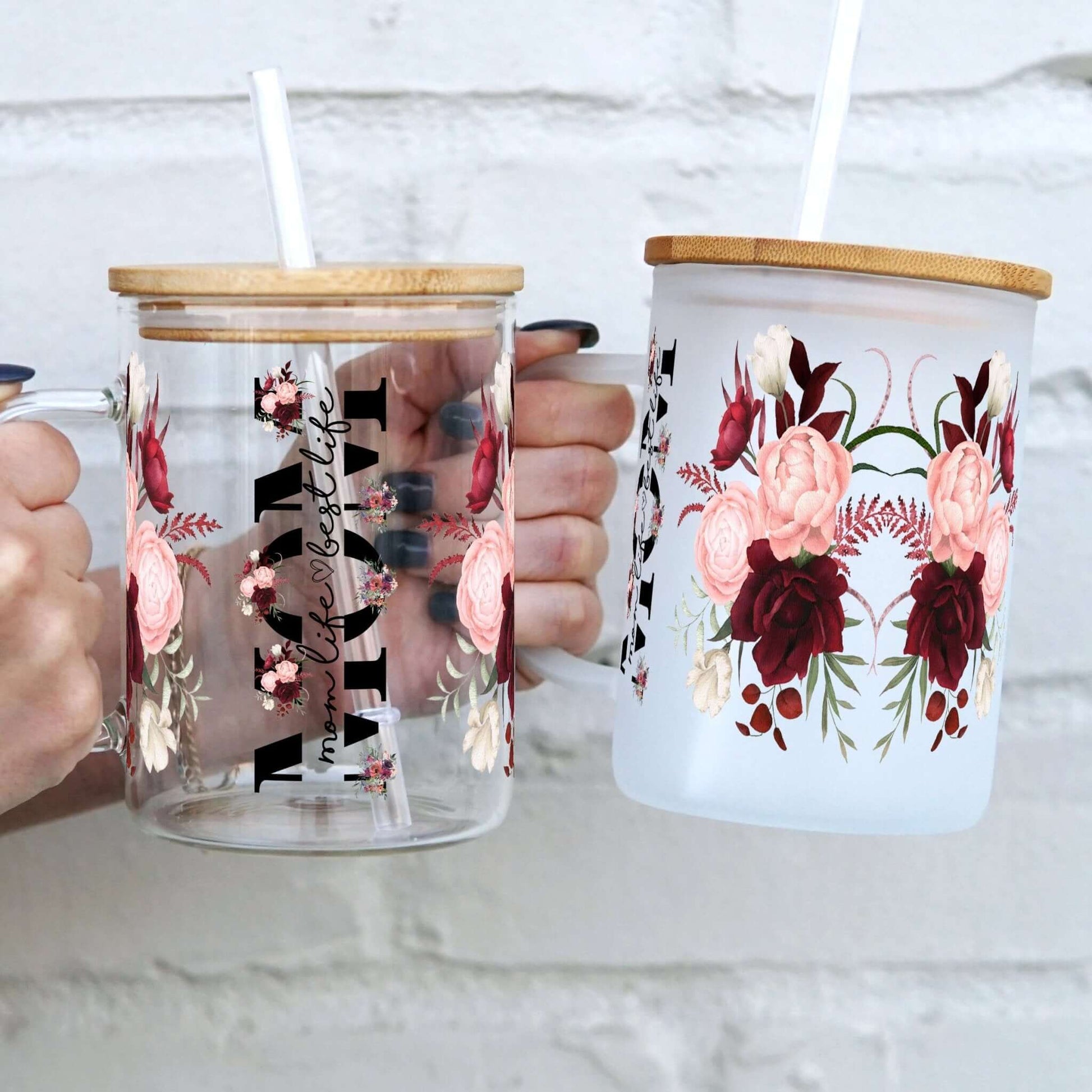 Mom Life Best Life 17oz Glass Mug with Lid and Straw from Sip Sip Hooray – Drinkware