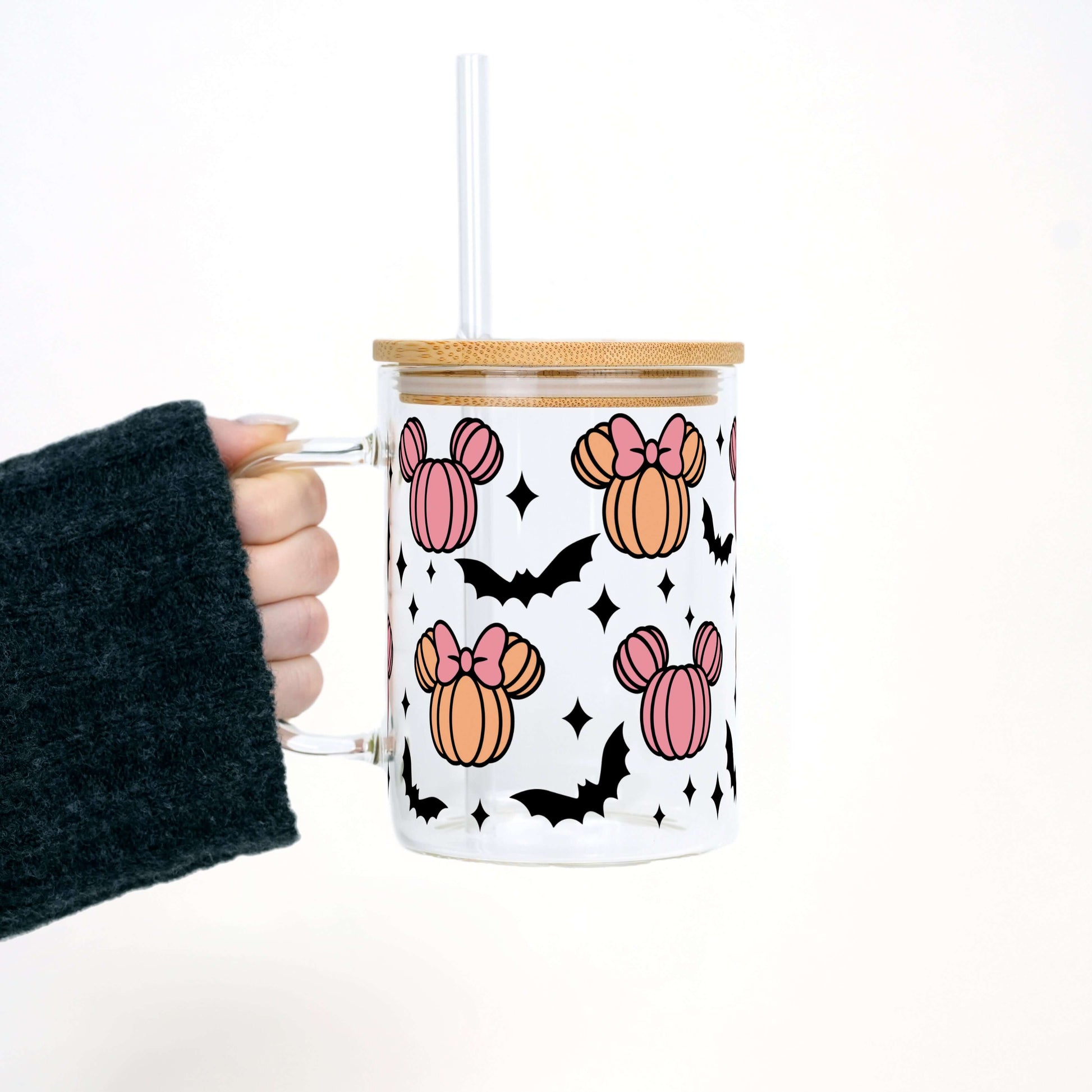 Mouse Halloween Pumpkins 17oz Glass Mug With Lid and Straw from Sip Sip Hooray – Drinkware