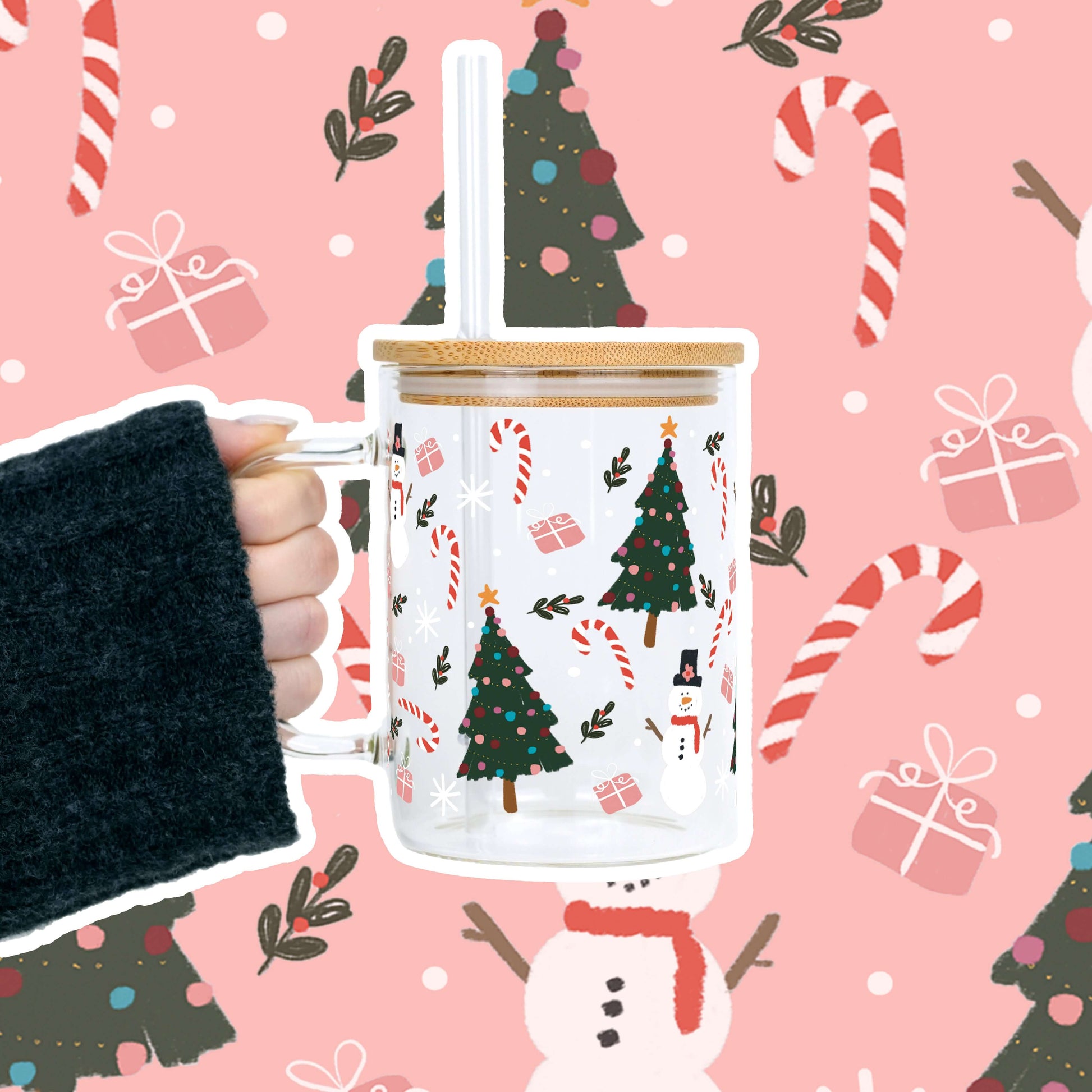 Jolly Little Christmas 17oz Glass Mug with Lid & Straw | Sip Sip Hooray
