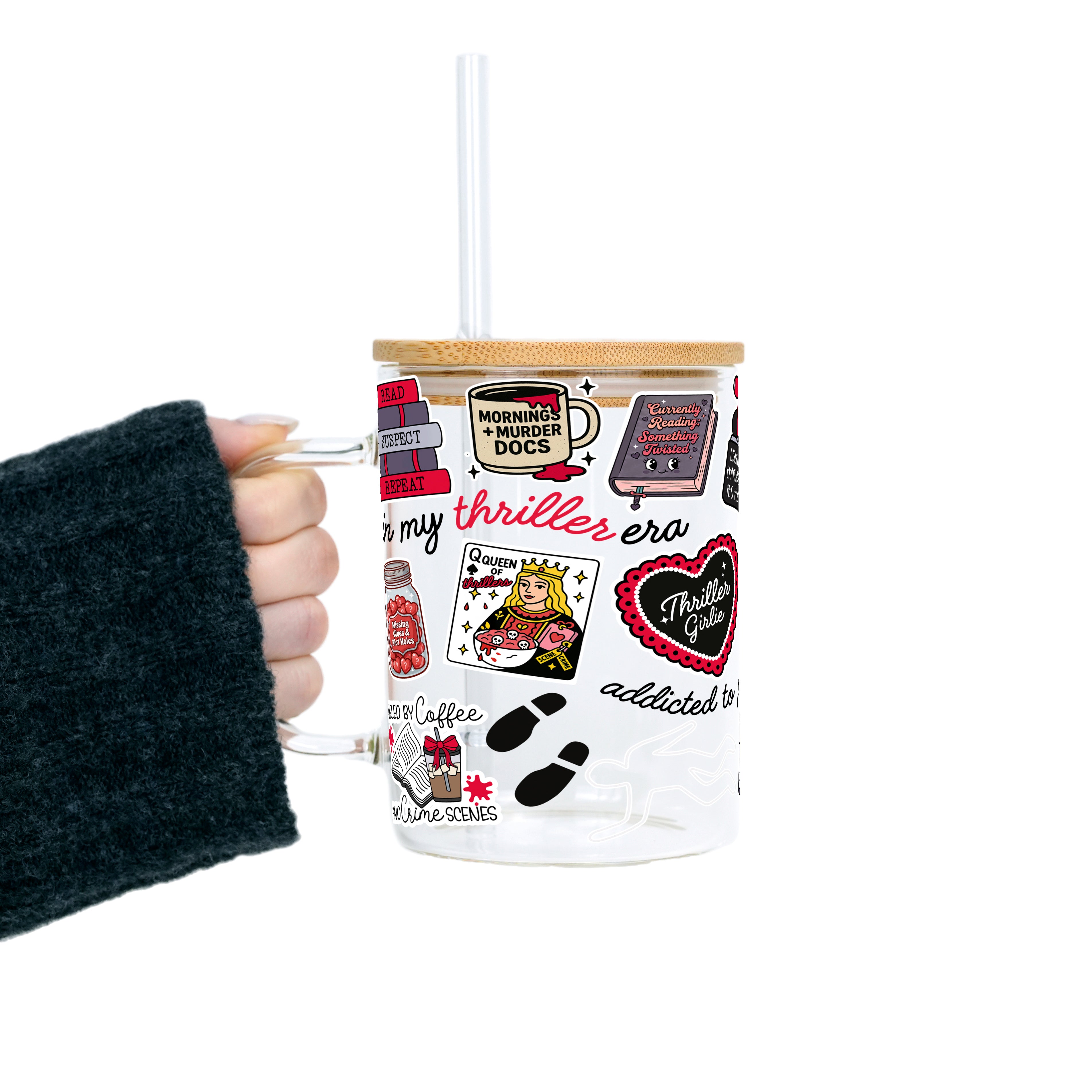 Thriller True Crime Glass Cup, Mug & Tumbler with Lid and Straw