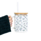 Minimalist Blue Flowers Glass Cup, Mug & Tumbler with Lid and Straw