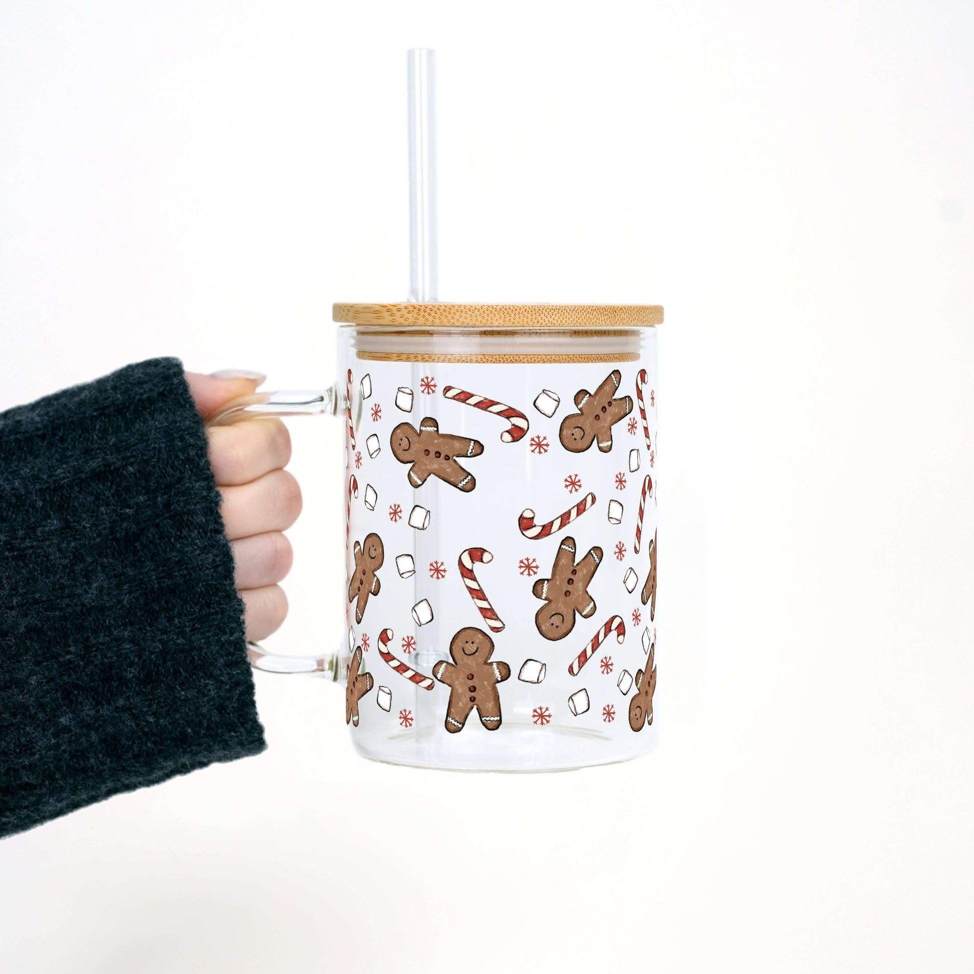 Peppermint Gingerbread 17oz Glass Mug With Lid and Straw from Sip Sip Hooray – Mugs