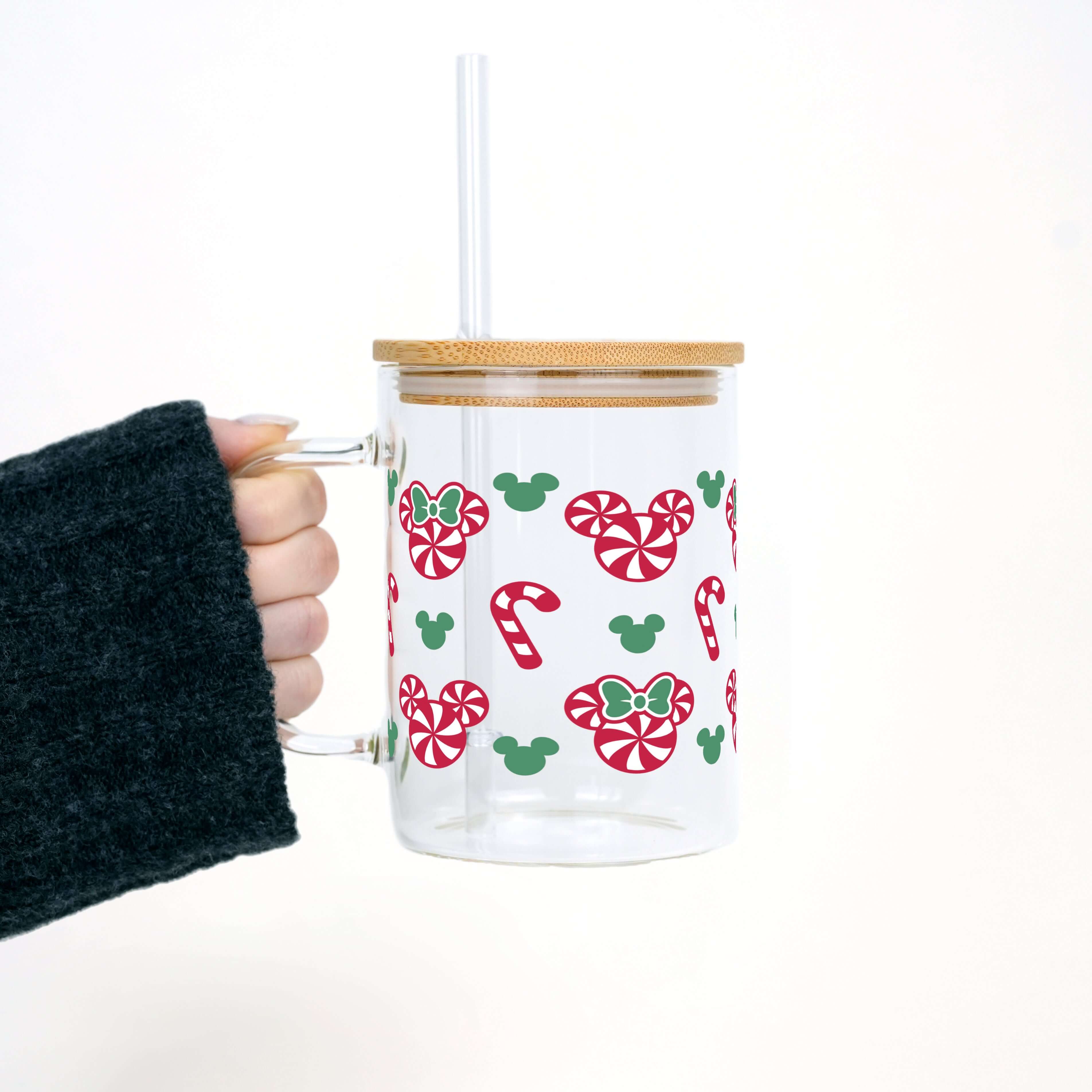 Candy Mouse 17oz Glass Mug With Lid and Straw