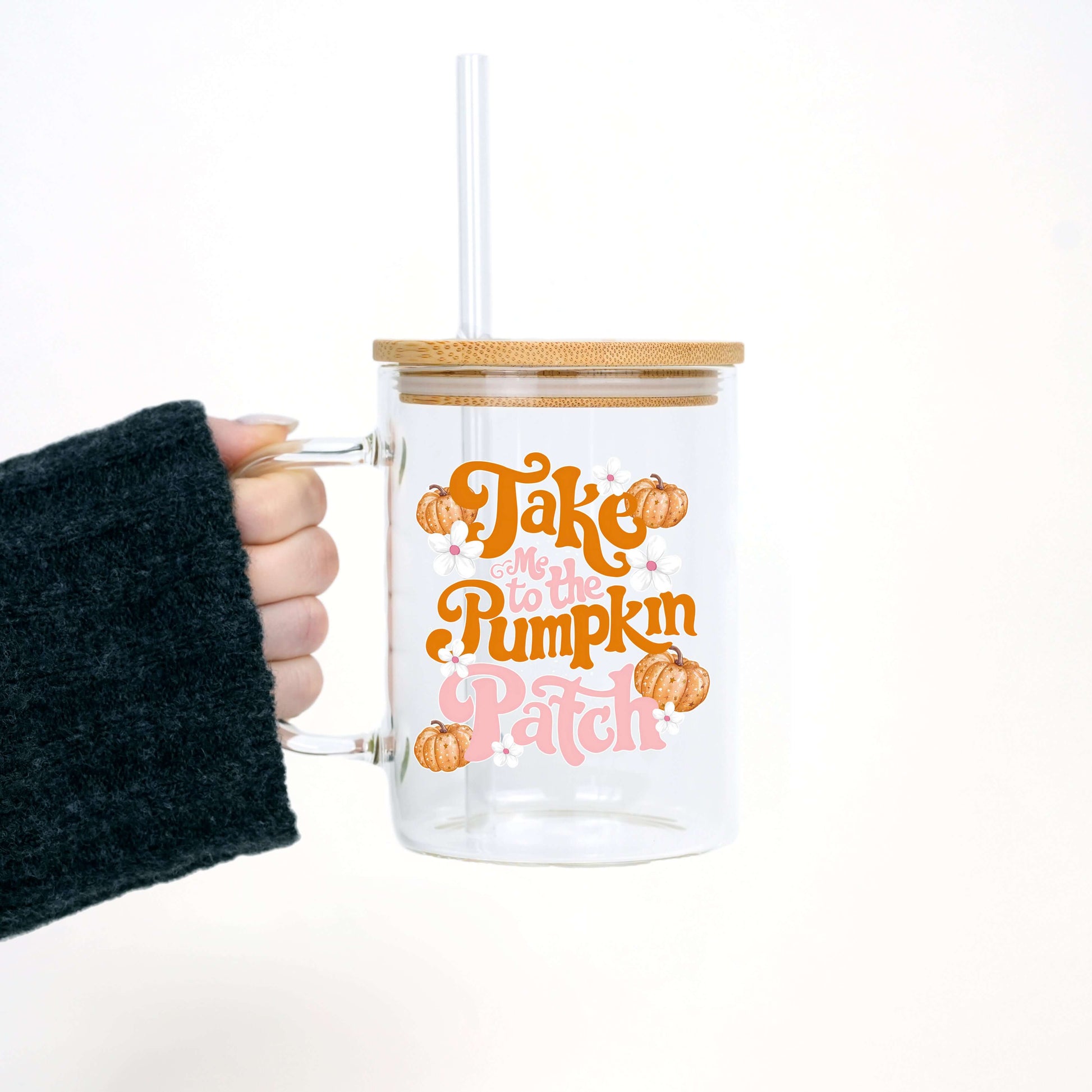 Pumpkin Patch 17oz Glass Mug With Lid and Straw from Sip Sip Hooray – Drinkware