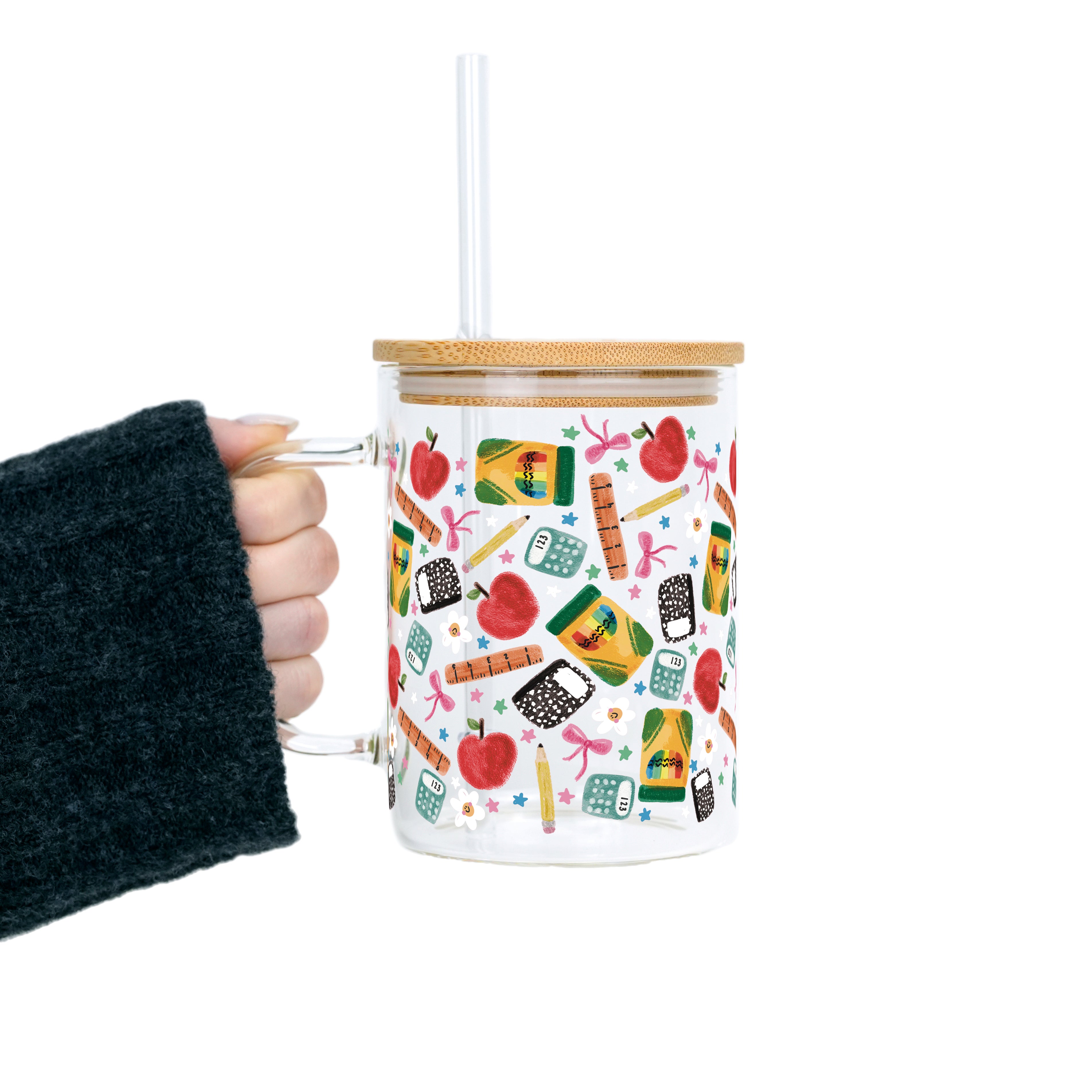 Teacher Essentials Pattern Mug With Lid And Straw