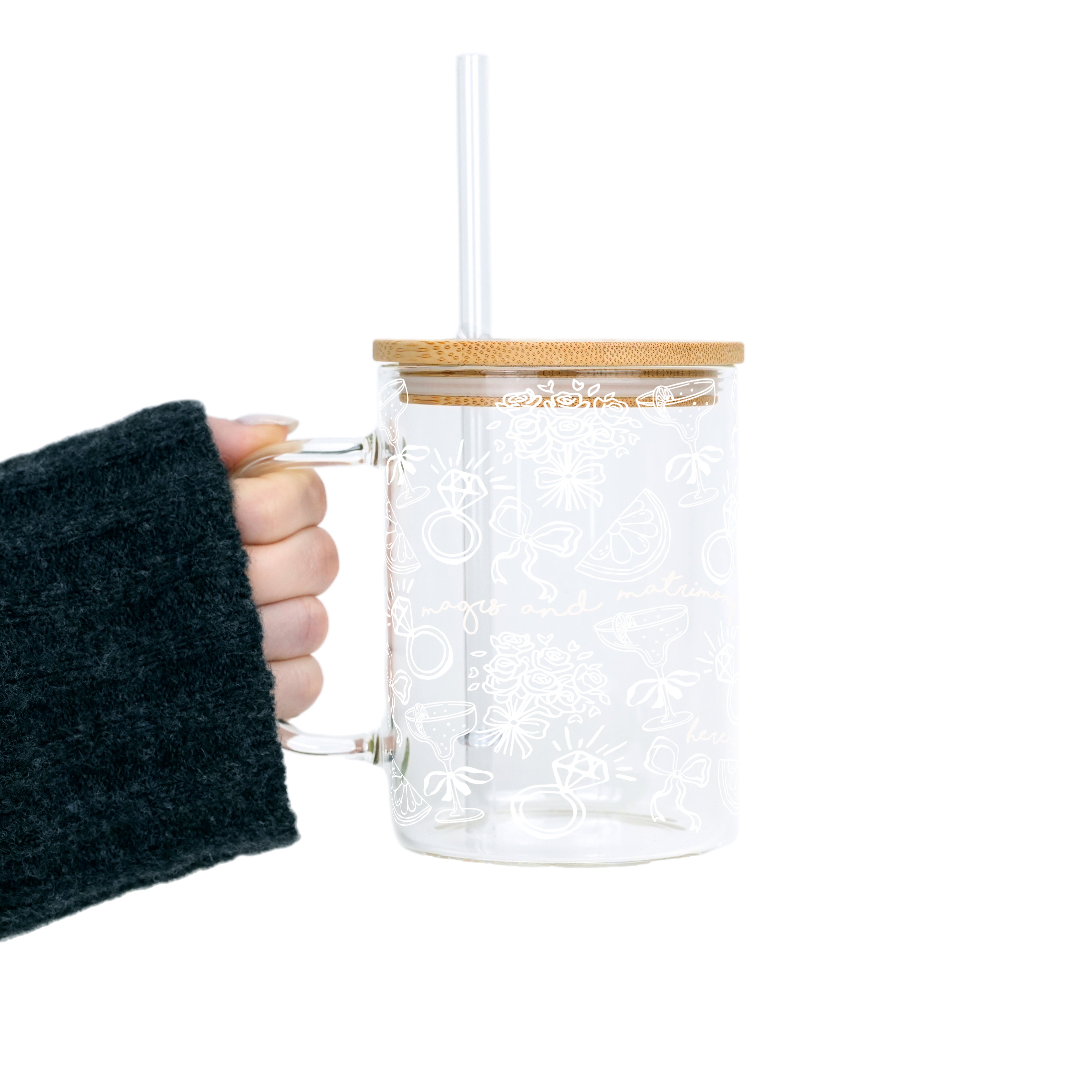 Margs and Matrimony Bride Clear Glass Mug With Lid & Straw