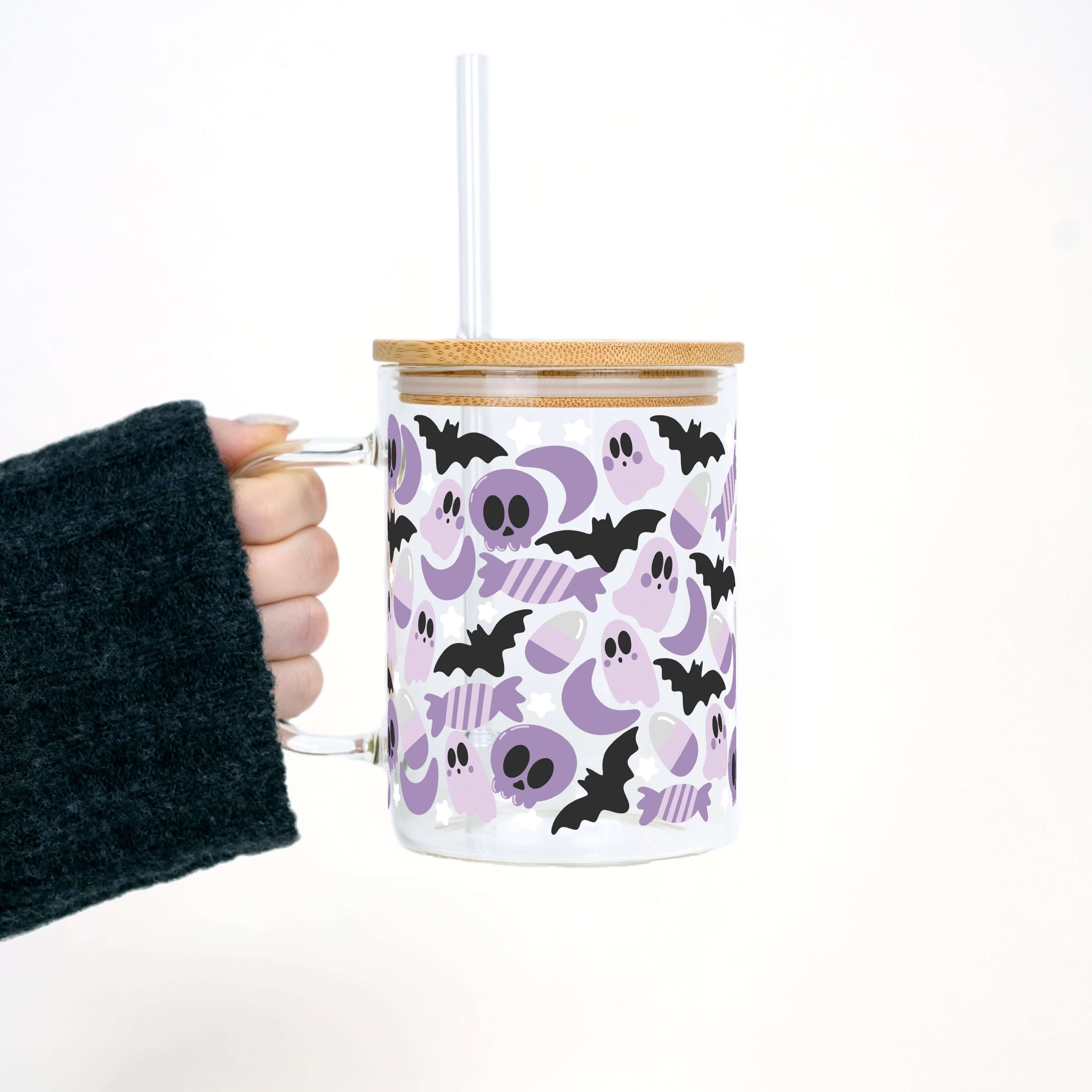 Sweet & Spooky 17oz Glass Mug With Lid and Straw