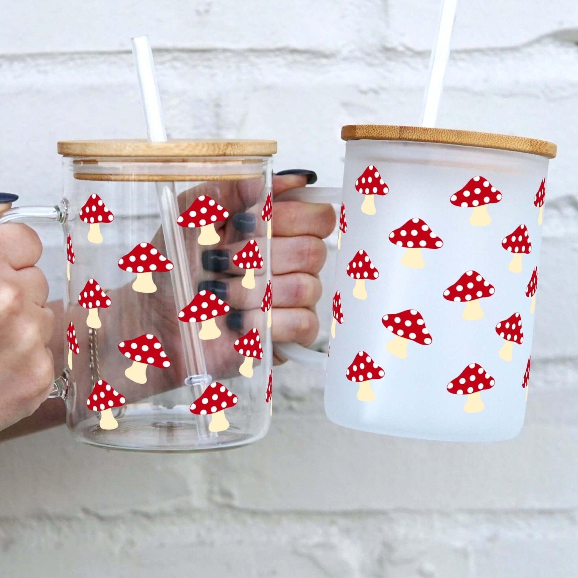 Mushroom 17oz Glass Mug With Lid and Straw from Sip Sip Hooray – Drinkware