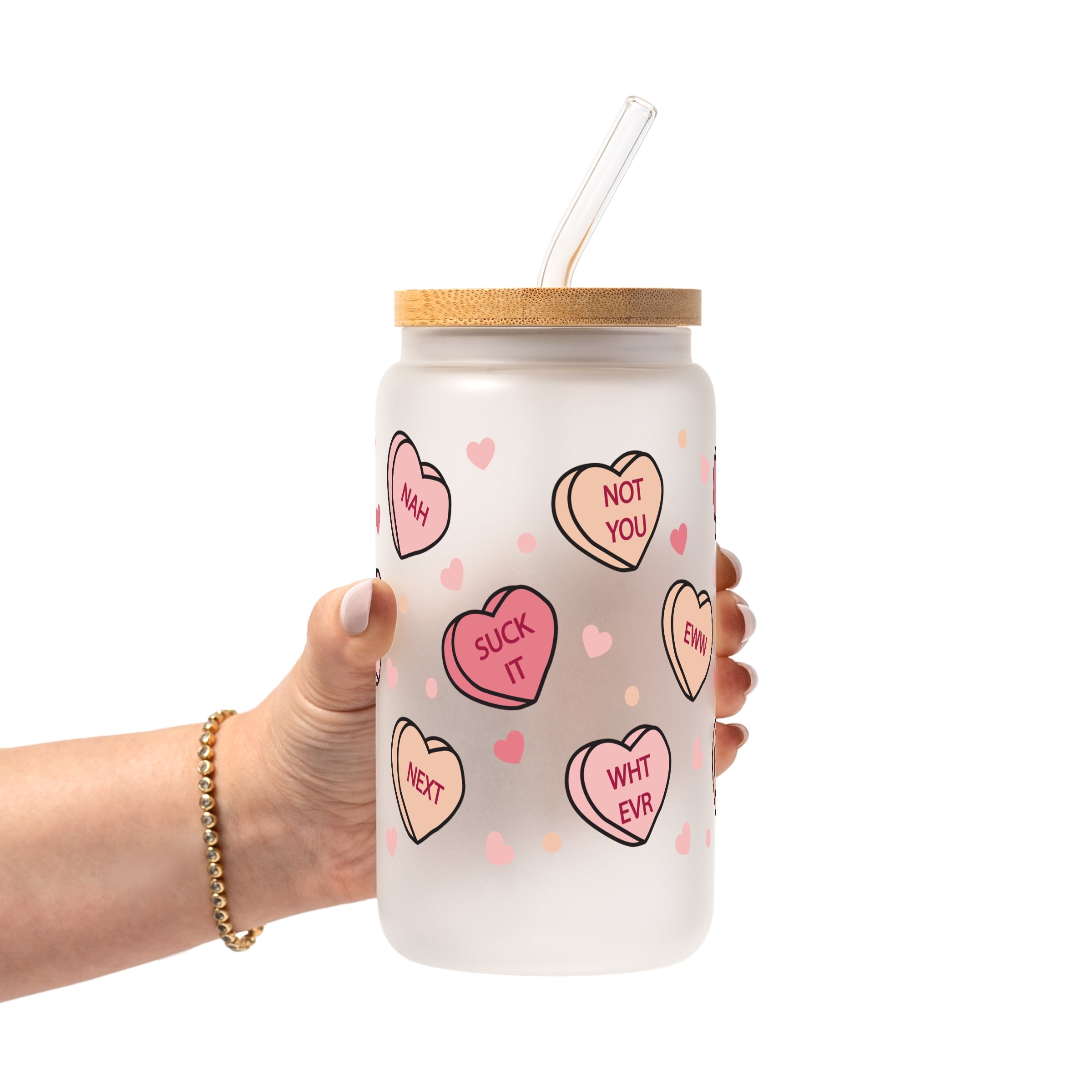 Anti Valentine Glass Cup, Mug & Tumbler with Lid and Straw