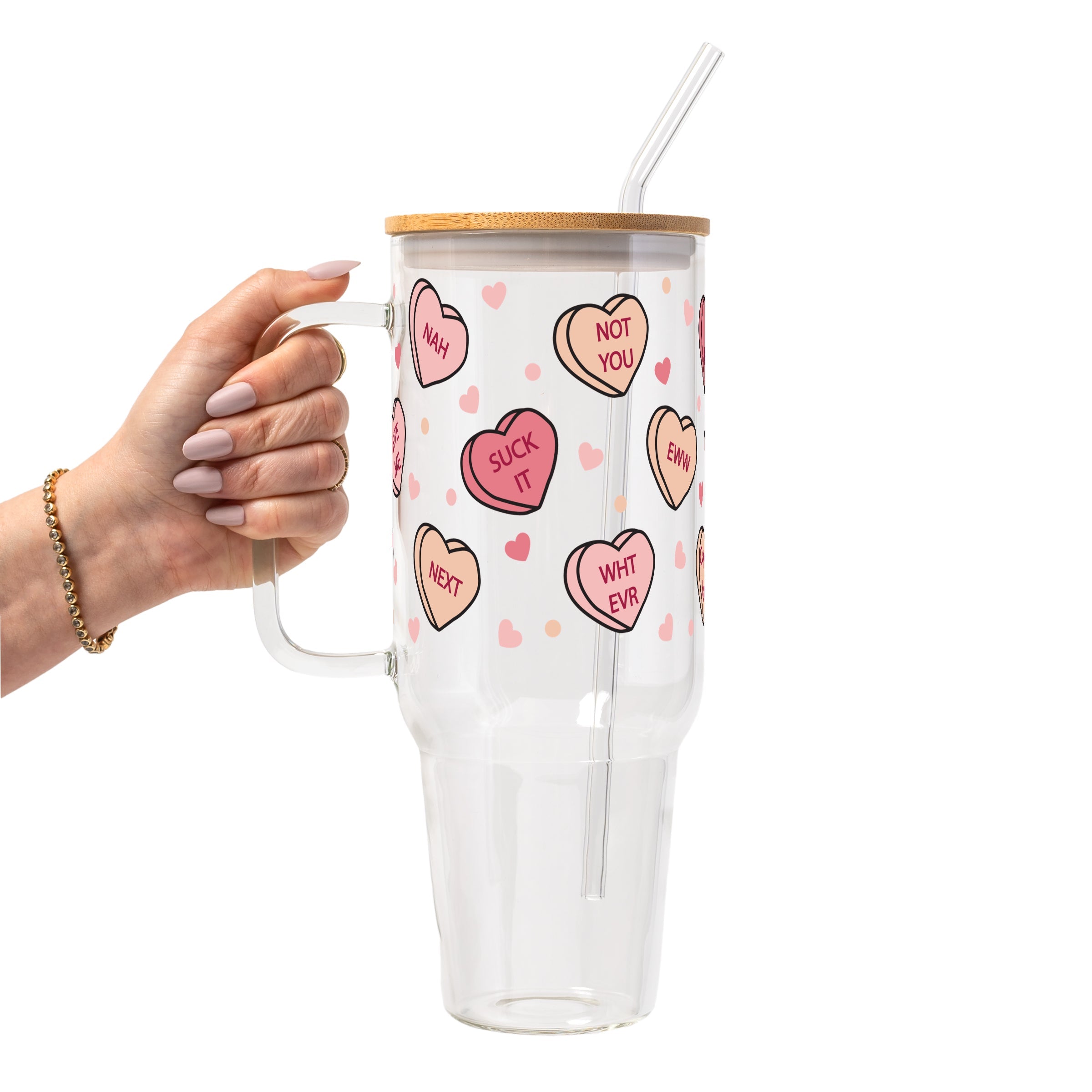 Anti Valentine Glass Cup, Mug & Tumbler with Lid and Straw