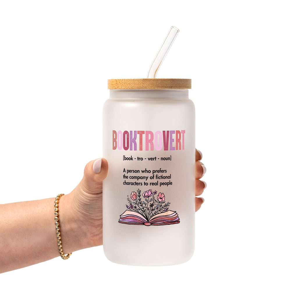 Booktrovert Glass Cup, Mug & Tumbler with Lid and Straw