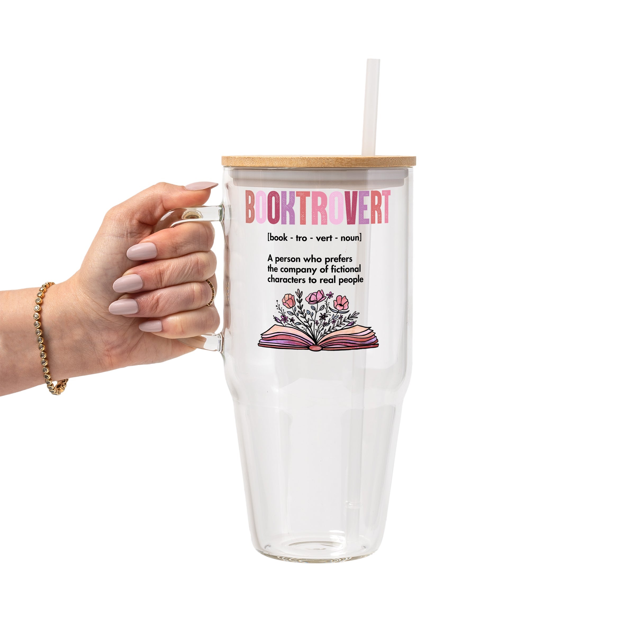 Booktrovert Glass Cup, Mug & Tumbler with Lid and Straw