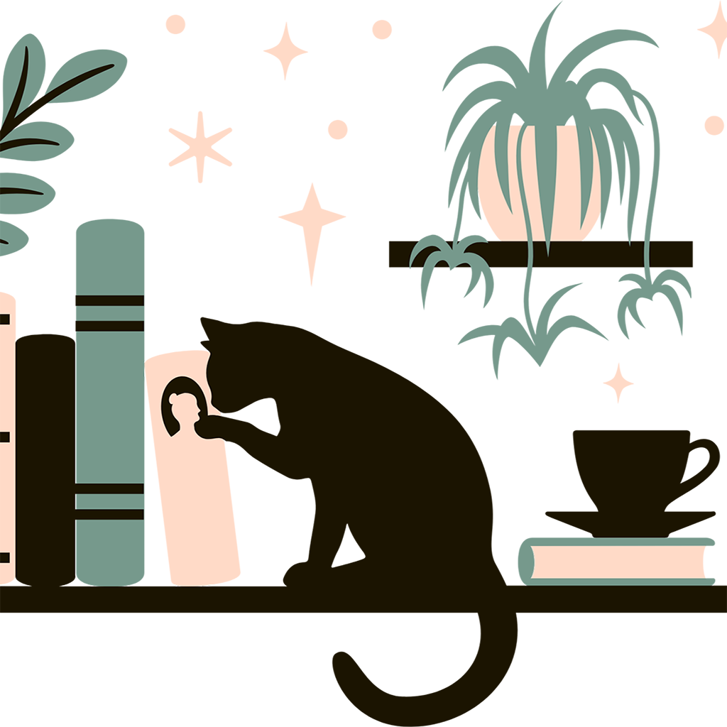Book Shelves With Kitty and Plants Glass Cup, Mug & Tumbler with Lid and Straw