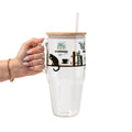 Book Shelves With Kitty and Plants Glass Cup, Mug & Tumbler with Lid and Straw
