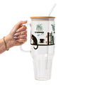 Book Shelves With Kitty and Plants Glass Cup, Mug & Tumbler with Lid and Straw