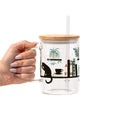 Book Shelves With Kitty and Plants Glass Cup, Mug & Tumbler with Lid and Straw