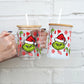 Candy Grinch 17oz Glass Mug With Lid and Straw