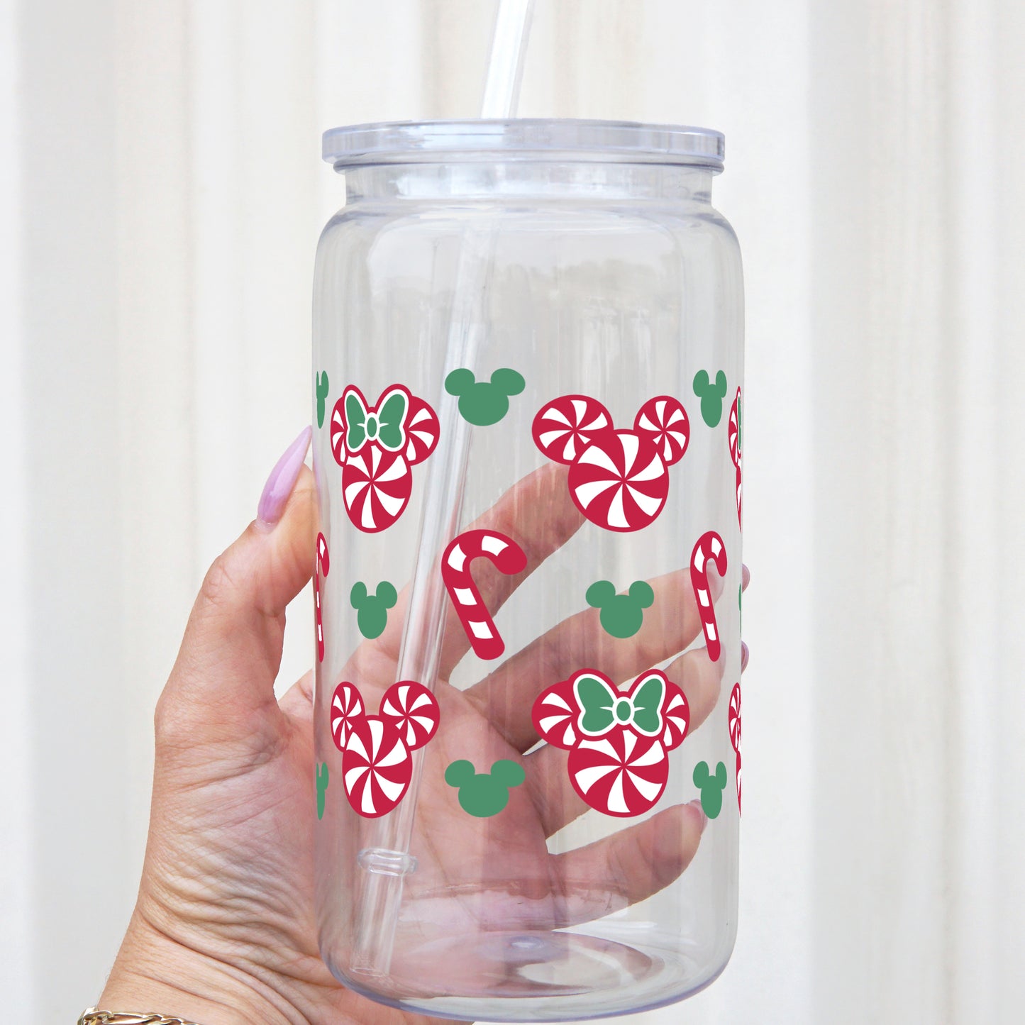 Mouse Christmas Peppermint 16oz Acrylic Plastic Cup with Clear Lid