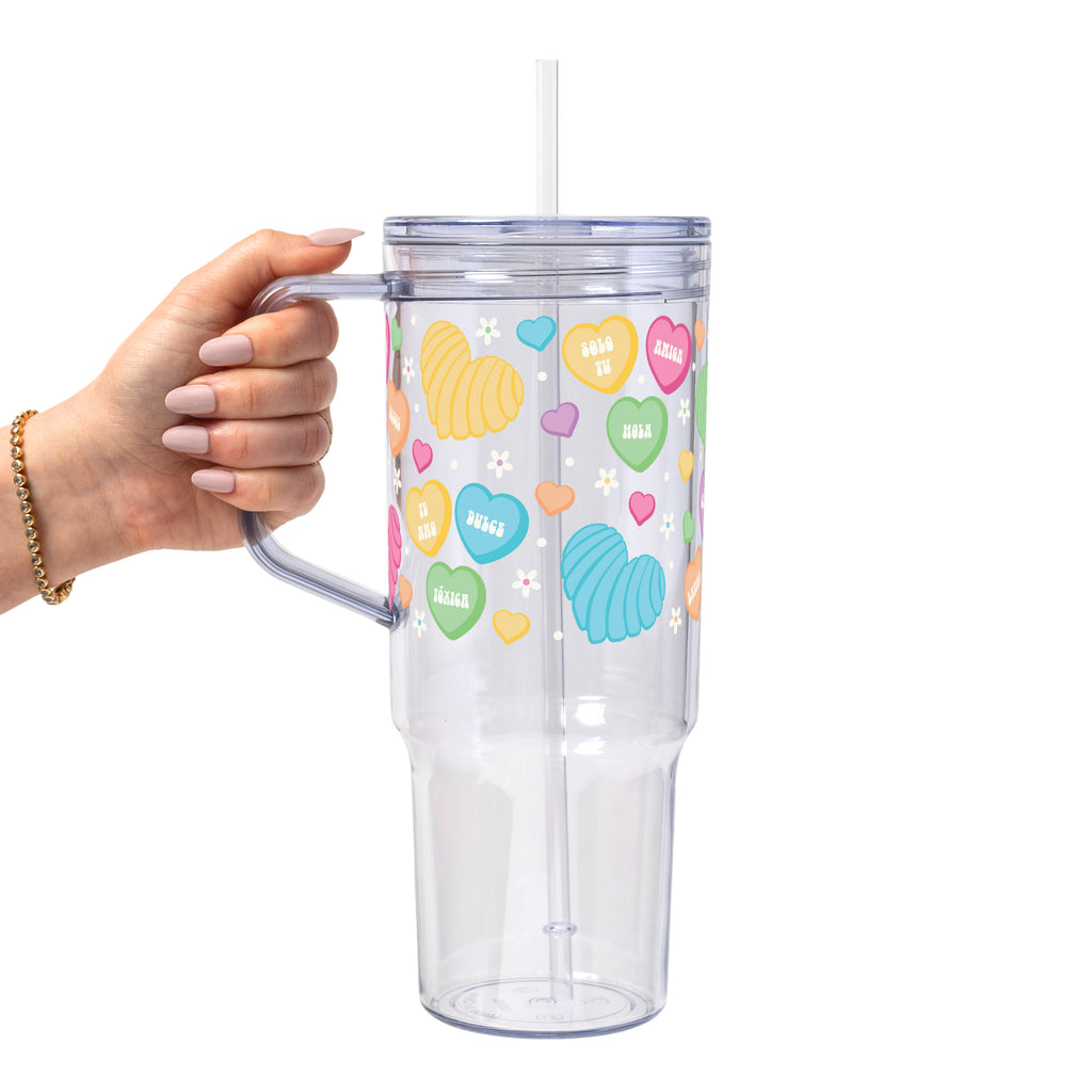 Concha Candy Hearts Glass Cup, Mug & Tumbler with Lid and Straw