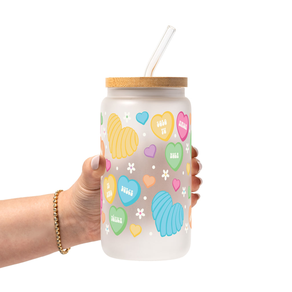 Concha Candy Hearts Glass Cup, Mug & Tumbler with Lid and Straw