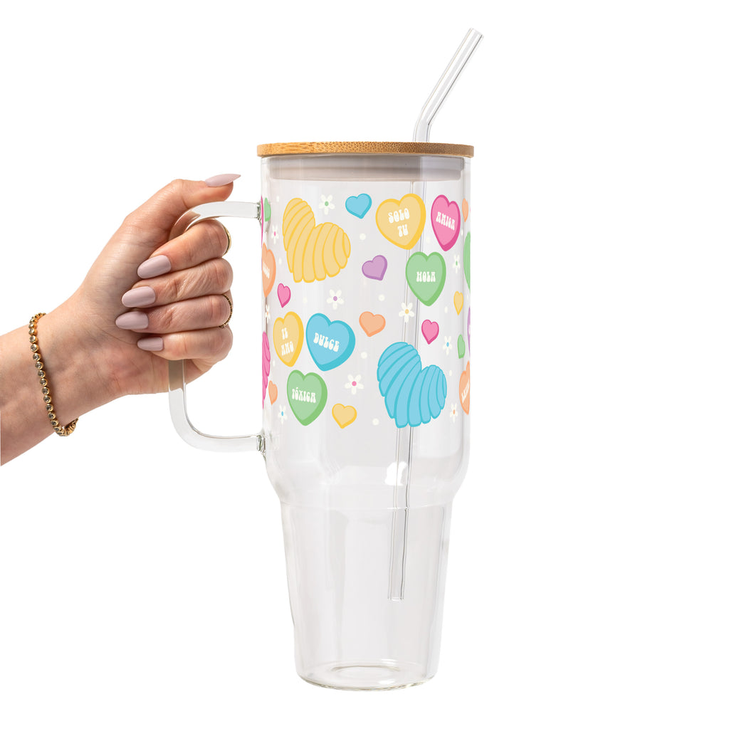 Concha Candy Hearts Glass Cup, Mug & Tumbler with Lid and Straw