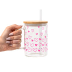 Confetti Hearts Valentine Glass Cup, Mug & Tumbler with Lid and Straw