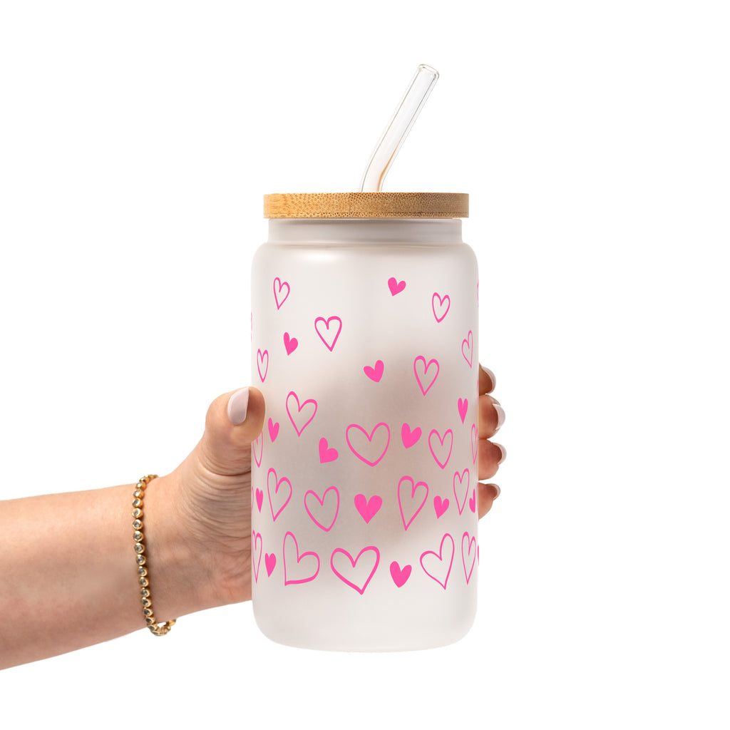 Confetti Hearts Valentine Glass Cup, Mug & Tumbler with Lid and Straw