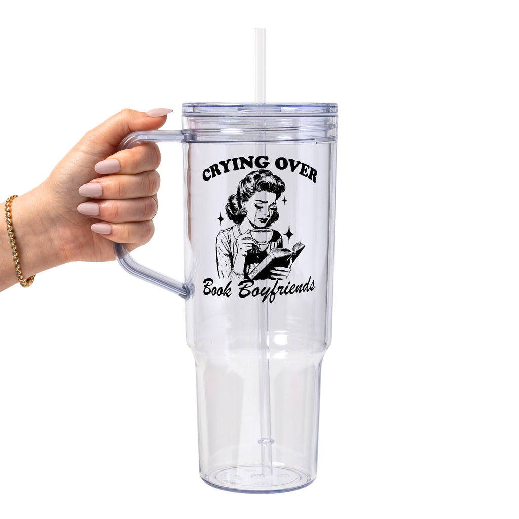 Crying Over Book Boyfriend Glass Cup, Mug & Tumbler with Lid and Straw
