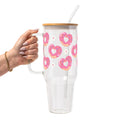 Valentine's Day Pink Donut Heart Glass Cup, Mug & Tumbler with Lid and Straw