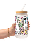 Valentine's Day Candy Hearts Ghostie Glass Cup, Mug & Tumbler with Lid and Straw