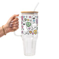 Valentine's Day Candy Hearts Ghostie Glass Cup, Mug & Tumbler with Lid and Straw