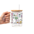 Valentine's Day Candy Hearts Ghostie Glass Cup, Mug & Tumbler with Lid and Straw