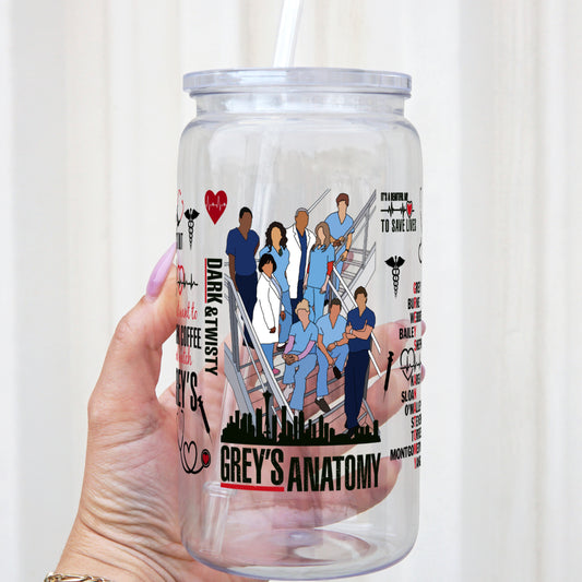 Greys Anatomy Themed 16oz Acrylic Plastic Cup with Clear Lid