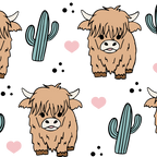 Fluffy Highland Cow With Cacti Glass Cup, Mug & Tumbler with Lid and Straw