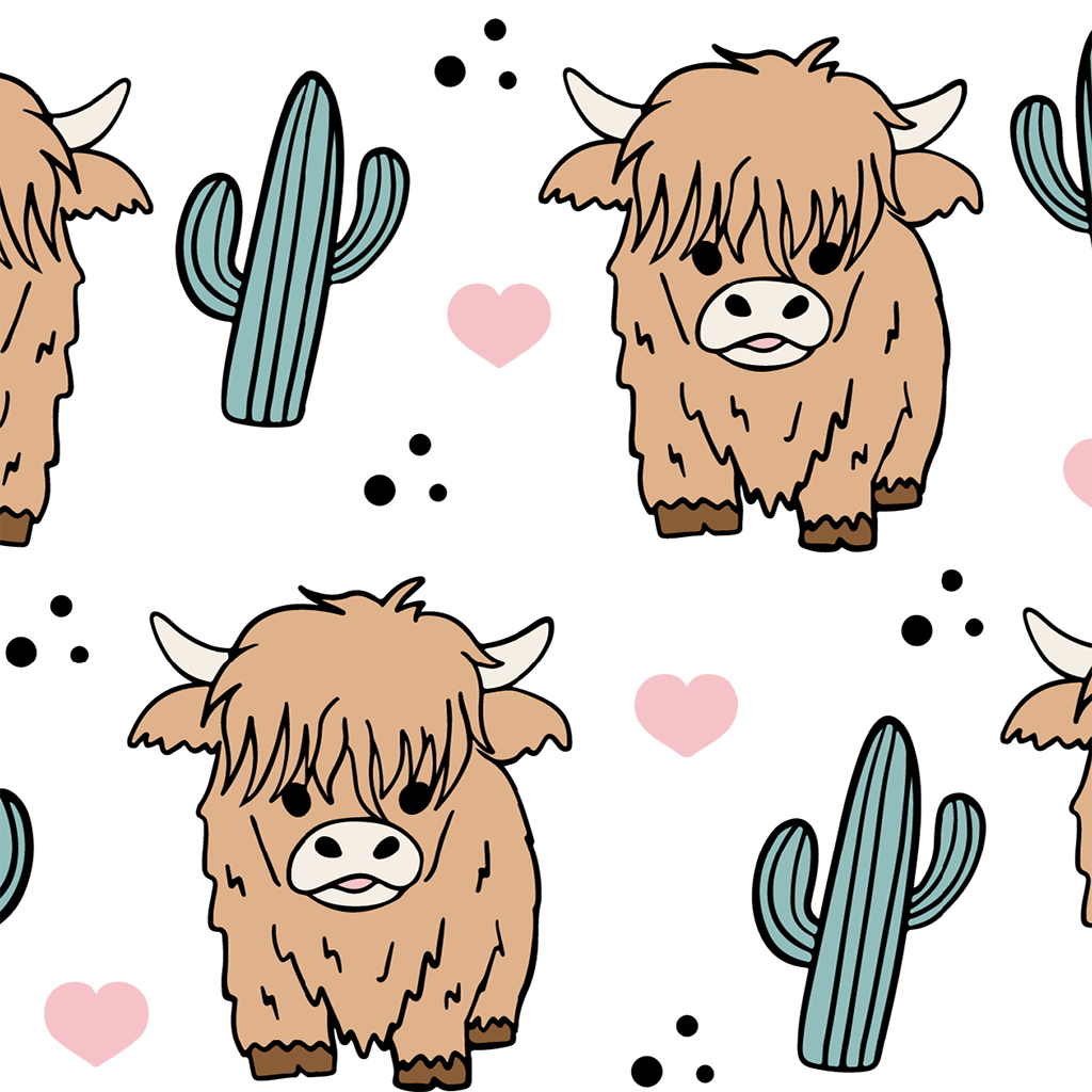 Fluffy Highland Cow With Cacti Glass Cup, Mug & Tumbler with Lid and Straw