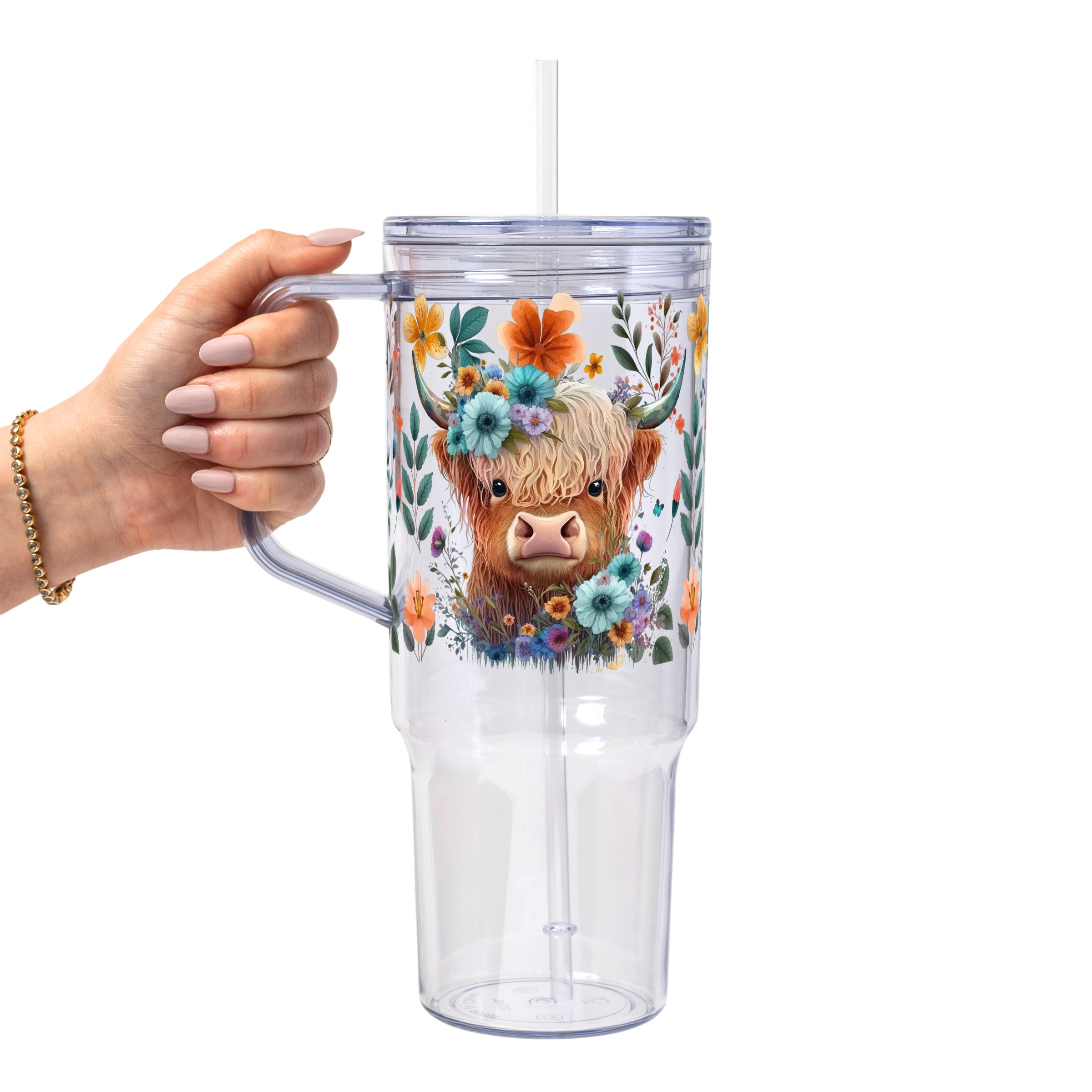 Highland Cow Glass Cup, Mug & Tumbler with Lid and Straw