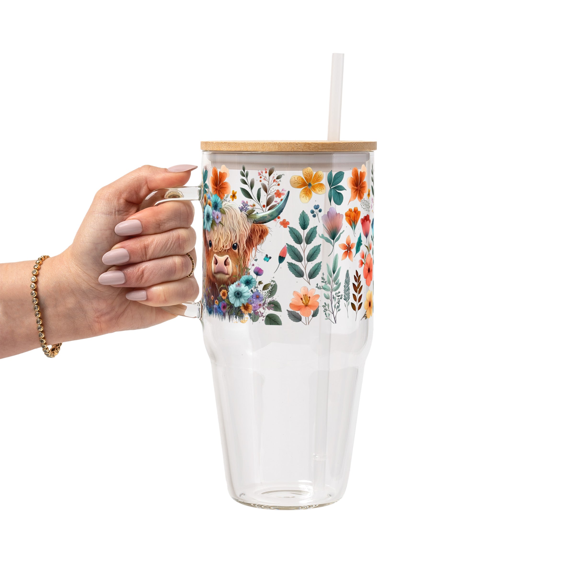 Highland Cow Glass Cup, Mug & Tumbler with Lid and Straw